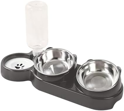 3 in 1 Cat Bowl, Cat Food and Water Bowl Set, Stainless Steel Cat Food Bowls Elevated with Tilted Design, 2 Pet Dish & Automatic Water Dispenser Feeding Station, Small or Medium Sized Dogs