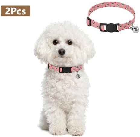 2 Pack Cat Collar Cute Cartoon Pugs Red Hearts Cat Collars with Bell, Adjustable 10.6 to 17.1 Inches