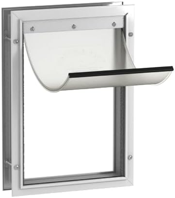 Hakuna Pets Deluxe Aluminum Pet, Cat and Dog Door with 2-Way Locking Panel for Screens, Doors and Walls up to 2.8" Thick, Large, White