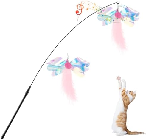Pawaboo Cat Feather Wand Interactive Toy, 2 Feathers + 1 Wand with Bell