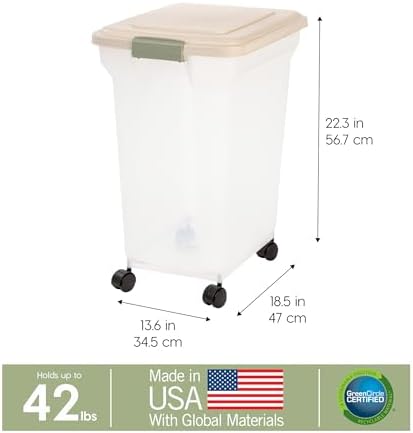 IRIS USA Dog Food Storage Container, Up to 40 lbs, Almond, Made in USA