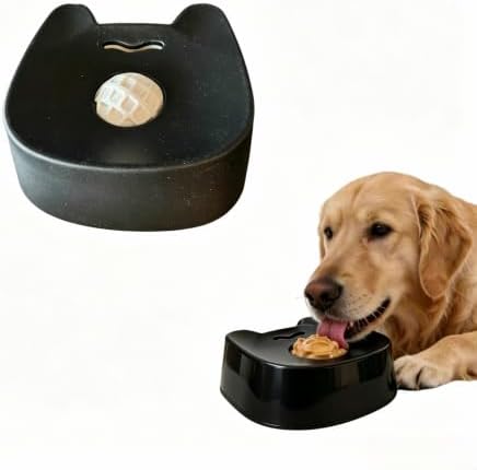 Dog Lick Bowl with Rolling Ball, Slow Feeder for Liquid Treats, Anti-Slip Interactive Dog Toy for Yogurt, Bone Broth & Milk, Anxiety Relief & Post-Op Nutrition, Large Medium Small Breeds (Black)