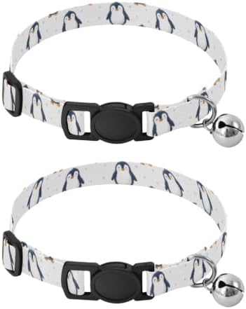 2 Pack Cat Collars Cute Cartoon Penguins Kitten Bell Collar, Adjustable 10.6 to 17.1 Inches