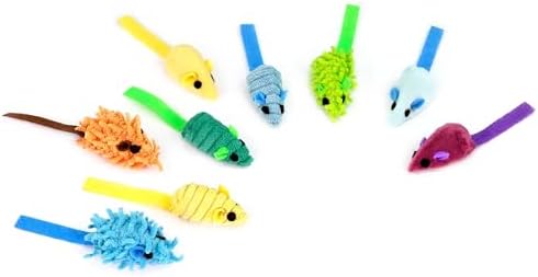 CHIWAVA 27PCS 2" Striped Shaggy Cat Toy Mice with Rattle Assorted Mouse