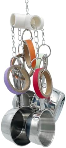 Durable Bird Parrots Pots and Bagel Toys, Pullable Stainless Steel Cup and Cardboard Ring Toys for Amazons Mini Macaws African Greys Cockatoos Eclectus