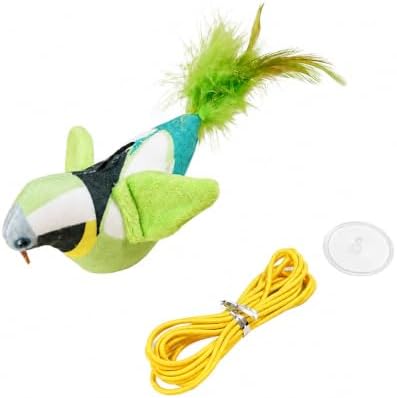 Interactive Chirping Bird Cat Toy, Hanging Door Suction Cup Teaser with Elastic Cord, Plush Feather Swing Toy for Indoor Cats, Exercise and Boredom Relief