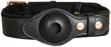 Genuine Leather Dog Collar with Smart Tag Holder Compatible with AirTag, Scratch-Resistant Finish, Microfiber Lining, Adjustable Design for All Breeds (Black, Small: Width = 1.2"; Neck = 8" - 11")