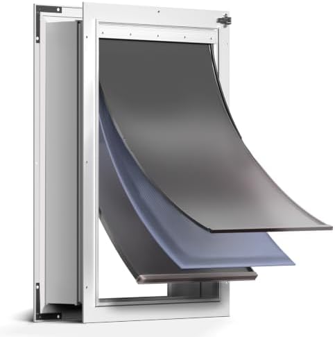 3-Flaps Aluminum XL Dog Door for Wall, Pets Up to 220 lb | Heavy-Duty Telescoping Extra Large Doggy Door with Dual Security Locks, Closing Panel, Extreme Weather Pet Door