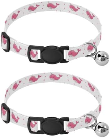 2 Pack Cats Collar Whales Polka Dots White Kitten Collar with Bell, Adjustable Length 10.6" to 17.1"