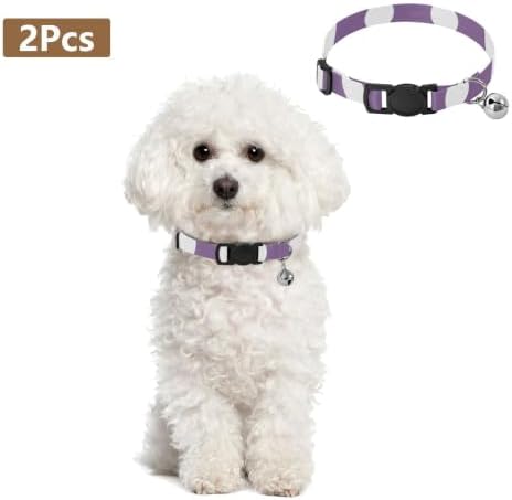 2 Pack Dog Collar Purple Polka Dots Dog Bell Collar, Adjustable Length 10.6" to 17.1"