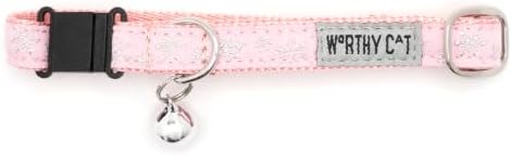 THE WORTHY DOG Christmas Patterns, Breakaway Cat Collar with Bell, Pink