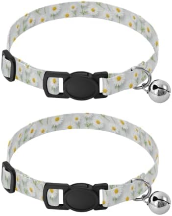 Daisies Yellow Green Leaf Collar for Cats, 2 Pack Cat Collars with Bell