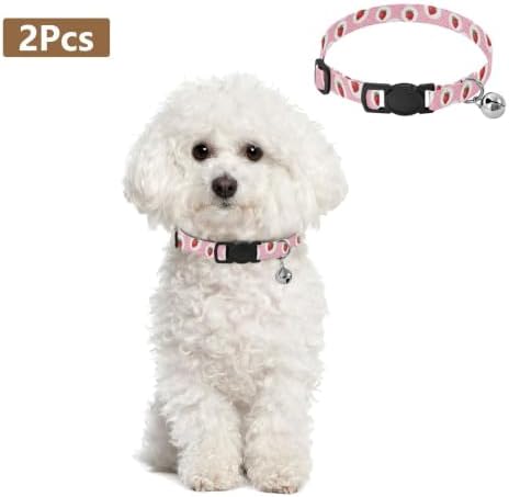 Strawberries Polka Dots Adjustable Buckle Cat Collars 2 Pack Pet Collars for Cats