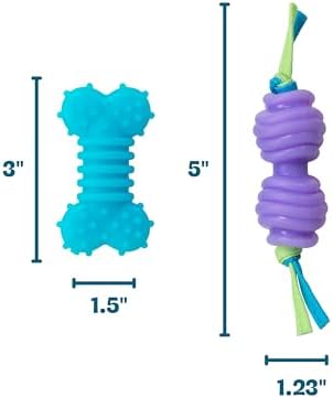 Chew Dog Toys for Teething Puppies & Small Dogs up to 15 lbs, Multi-Texture Dental Support, Bounces & Floats, Moderate Chewers, 2-Pack, 5"