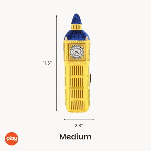 P.L.A.Y. PET LIFESTYLE AND YOU P.L.A.Y. Cute Plush Dog Toys - Totally Touristy Landmark Themed Durable Squeaker Chew Toy, Great for Puppies Dogs - Machine Washable (Big Ben, Medium)