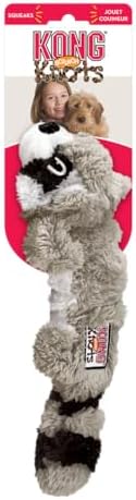 KONG Scrunch Knots 2 Pack Dog Toy – Stuffing-Free Plush with Internal Knotted Ropes & Squeaker – Durable Tug & Chew Toy (Squirrel/Raccoon Combo, Medium/Large)