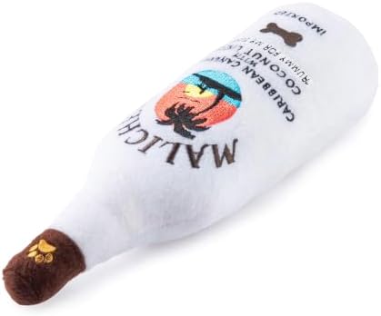 Dog Diggin Designs Malichew Rum Plush Dog Toy | Luxury-Inspired Parody Whisky Bottle Dog Toy with Squeaker, Soft Plush Novelty Dog Toy – Shaken, Not Stirred!