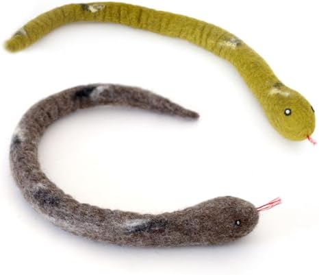 Glaciart One Felt Cat Snake Toy – Soft Fuzzy Enrichment 100% Natural Wool - Interactive Catnip Play Cat Toy Set - Safe for Pets, Non-AZO Colored Dyes - 18” Long