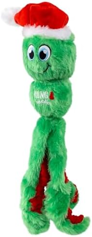 KONG Holiday Wubba Octopus Dog Toy – Christmas Plush Squeaky Tug & Fetch Toy with Santa Hat, Durable Festive Play Toy, Large