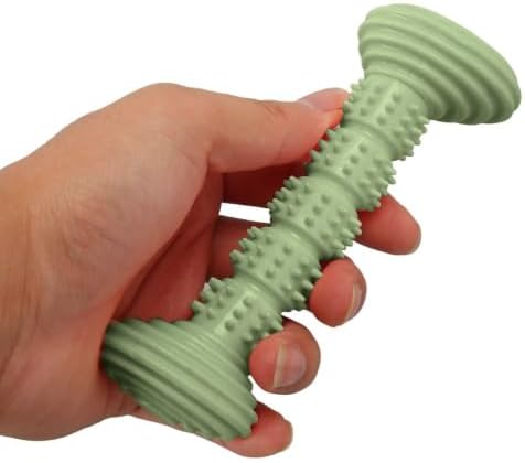 Dog Rubber Chew Toy, Bone Shape Puppy Teething Toy with Massage Bumps, 5.59 in, for Small and Medium Dogs(Green)