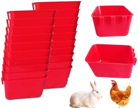 Pack of 20 Cage Cups Birds Feeders Seed Bowl Chicken Feeding Watering Dish Rabbit Water Food Hanging Wire Cages Box 16 oz Coop Cups for Pet Parrot Parakeet Game Fowl Poultry Pigeon