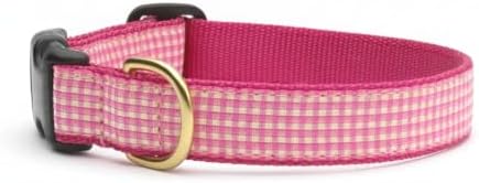 Up Country Pink Gingham Dog Collar, Medium (12 to 18 inches) 1 inch Wide Width