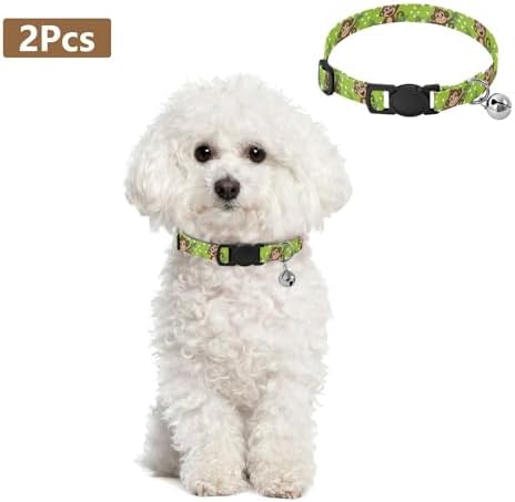 Polka Dots Monkey Green Dog Collar 2 Pack Adjustable Pet Collar Adjustable 10.6 to 17.1 Inches