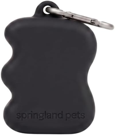 Springland Silicone Dog Training Treat Pouch for Leash, Black | One-hand squeeze dispenser, food-grade silicone, BPA-free, carabiner included, easy-fill holder for rewards on the go