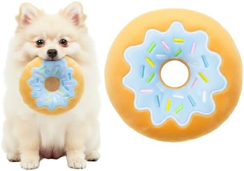 Blue Donut Squeaky Dog Toy – 6 Inch Soft Plush Toy with Built-in Squeaker, Cute Donut Design for Chew, Fetch & Interactive Play for Small to Medium Dogs