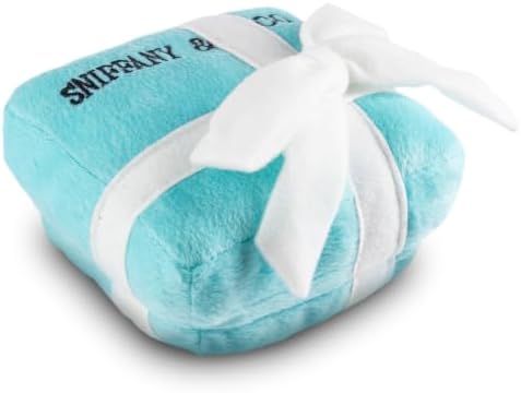 Dog Diggin Designs Sniffany & Co Small Plush Dog Toy Box | Luxury-Inspired Parody Designer Gift Box with Built-in Squeaker, Soft Plush Interactive Dog Toy – Thinking Outside The Box!