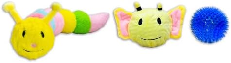 Flourish Pets 3 in 1 Multi-Layer Chew Toy for Active Dogs | Non-Toxic BPA Free Double Stitched Soft Fabric Exterior Dog Toys | Long-Lasting Dog Plush Toys - Small Catterpillar (20″)