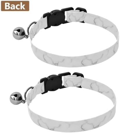 White Marble Small Dog Collar with Bell 2 Pack Kitten Collars Adjustable Length 10.6" to 17.1"