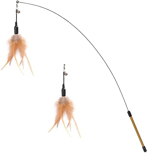 Pawaboo Cat Feather Wand Interactive Toy, 2 Feathers + 1 Wand with Bell