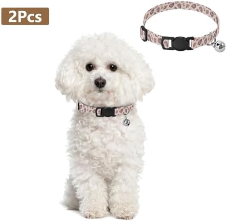 2 Pack Kitten Collar Cute Leopard Spots Pink Kitten Collar with Bell, Adjustable Length 10.6" to 17.1"