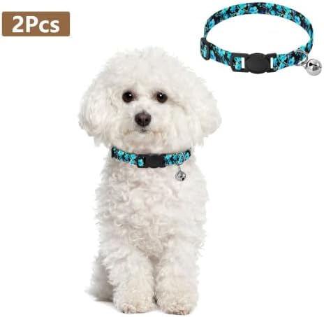 Watercolor Blue Turquoise Flowers Cat Collar Breakaway with Bell 2 Pack Cat Collar Adjustable Length 10.6" to 17.1"