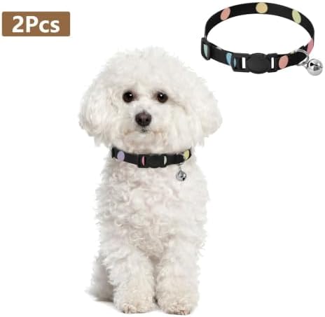 2 Pack Pet Collar Rainbow Color Polka Dots Kitten Bell Collar, Adjustable Length 10.6" to 17.1"