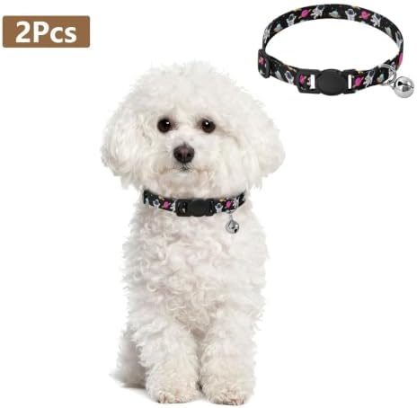 Space Astronaut Rockets Black Breakaway Cat Collars with Bell 2 Pack Puppy Collar Adjustable 10.6 to 17.1 Inches