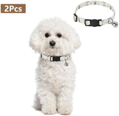 Cute Cartoon Owls Yellow Lightweight Small Dog Collar, 2 Pack Dog Collar with Bell