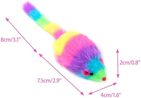 CHIWAVA 24PCS 2.8" Rainbow Color Furry Cat Toy Mice with Rattle Kitten Play