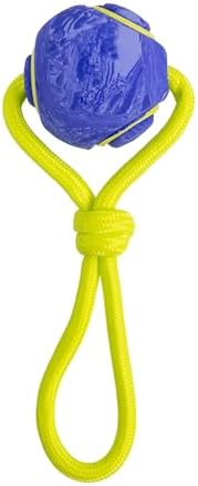 Outward Hound FlyFetch Ball Tug Dog Toy, Durable Rubber & Rope for Fetch and Tug-of-War, Lightweight, Floats, 9" x 3"