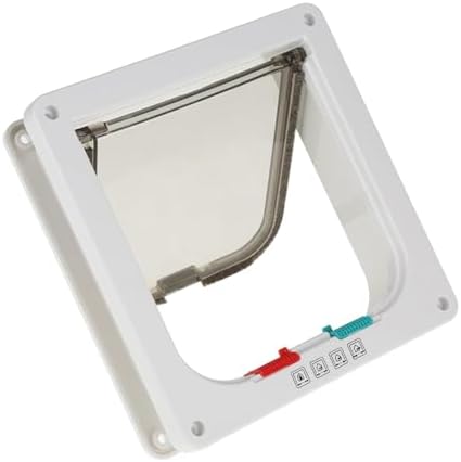 L 4-Way Lockable Pet Door, Secure Flap for Cats and Small Dogs, DIY Installation, Weatherproof Double-Flap Design, 4-Way Locking System, White Plastic