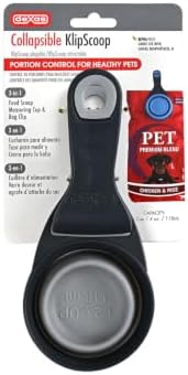 Dexas Popware for Pets Collapsible Klip Scoop, 3-in-1 Pet Food Scoop, Measuring Cup and Bag Clip, 1/2 Cup Capacity, Light Gray