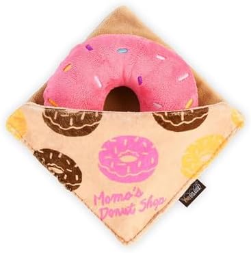 P.L.A.Y. Cute Plush Dog Toys - Coffee Shop Food Themed Durable Squeaker Chew Toy for Medium & Large Dogs - Machine Washable, Recycled Materials (Pup Cup Cafe Doughboy Donut, Medium)