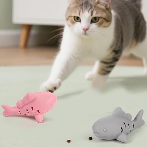 2Pcs Fish-Shaped Cat Treat Dispenser Toy, Cat Puzzle Feeder, Silicone Chew Food Feeder, Interactive Cats Treat Toy, Cats Slow Feeders, for Foraging Play Weight Management Hunting Simulation