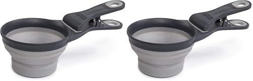 Dexas Pets Collapsible KlipScoop Collapsible Dry Dog Food Scoop and Dog Food Bag Clip, 1 Cup Capacity, Light Gray (PW660432429) (Pack of 2)