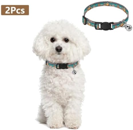 Cats Books Colorful Bookshelves Collar for Puppy, 2 Pack Decorative Pet Collar with Bell