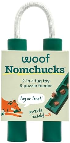 WOOF Nomchucks Dog Puzzle & Tug Dual Purpose Toy | 3 interactive zones, treat-dispensing design, natural rubber, durable rope, easy to clean, Woof Puzzle Treat compatible