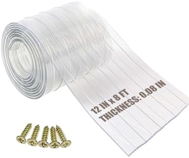 Dog Door Replacement Flap 12'' x 8' Clear PVC Doggie Flaps Customizable Plastic Vinyl Strips Thermal Insulation Thickness 0.08 in with Screws for DIY Doggie or Cat House