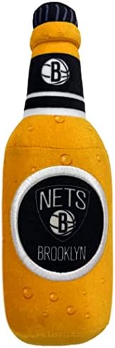 Pets First NBA Brooklyn Nets Beer Bottle Plush Dog & CAT Squeak Toy - Cutest Stadium SODA Bottle Snack Plush Toy for Dogs & Cats with Inner Squeaker & Beautiful Basketball Team Name/Logo