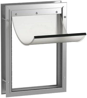 Hakuna Pets Deluxe Aluminum Pet, Cat & Dog Door with 2-Way Locking Panel for Screens, Walls & Openings up to 2.8" Thick, Large, Silver